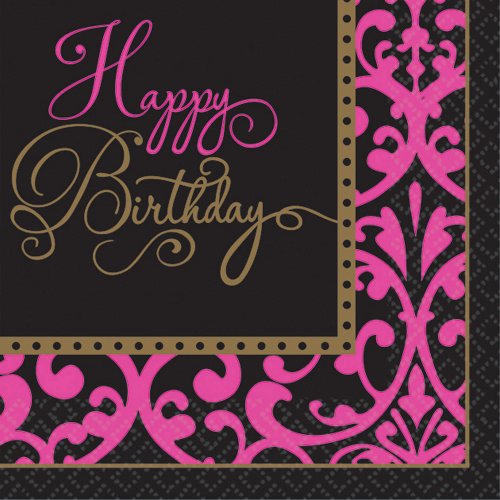 Happy birthday black pink Servietten 25x25 cm