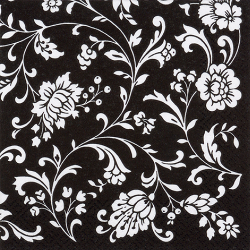 Blumenranke schwarz-weiß  - Servietten 24x24 cm