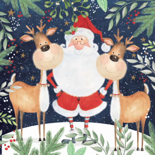 Weihnachtsmann und Rentiere - Servietten 33x33 cm